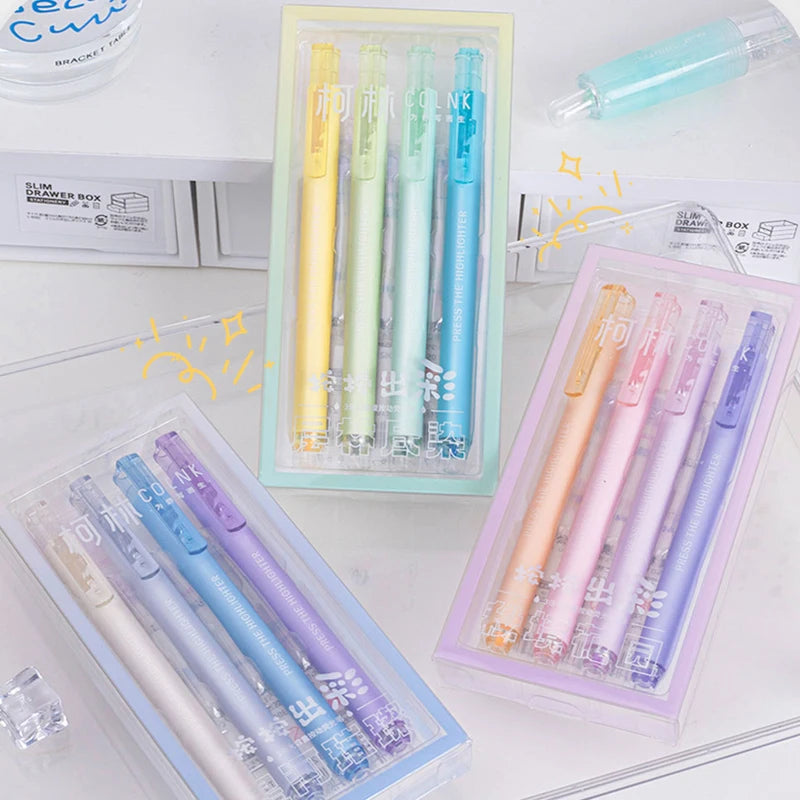 4Pcs/Set Colored Highlighter Pen For Student Oblique Soft Head Fluorescent Pen Graffiti Paint Marker Pen School Office Supply