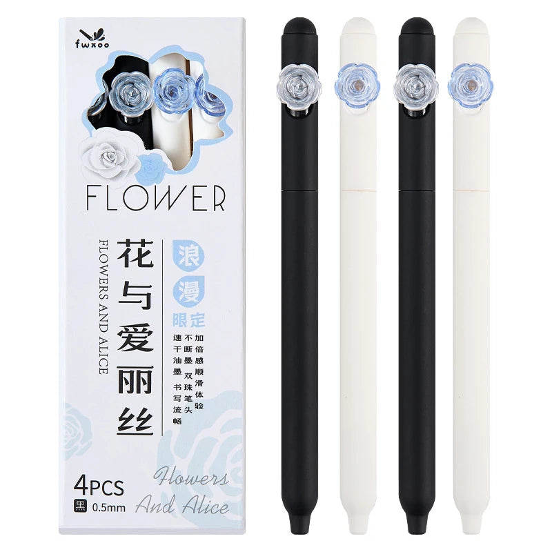 4PCS/Set Romantic Flower Gel Pen For Students 0.5MM Quick Dry Gel Ink Pen Creative Rotate Writing Pen School Office Supplies New
