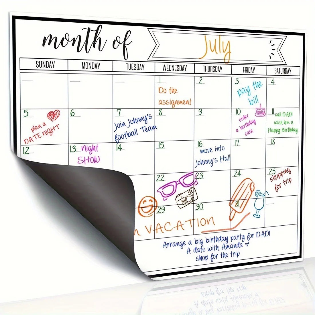 Magnetic Refrigerator Dry Erase Calendar Monthly Planner Whiteboard Refrigerator Sticker Record Message Board Memo Pad