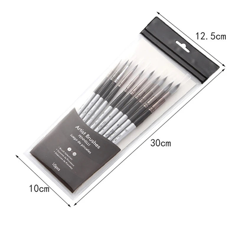 10 PCS/Set Nylon Hair Wooden Handle Brush Pen Professional Watercolor Oil Acrylic Painting Brush Set Art Paint Brushes Supplies