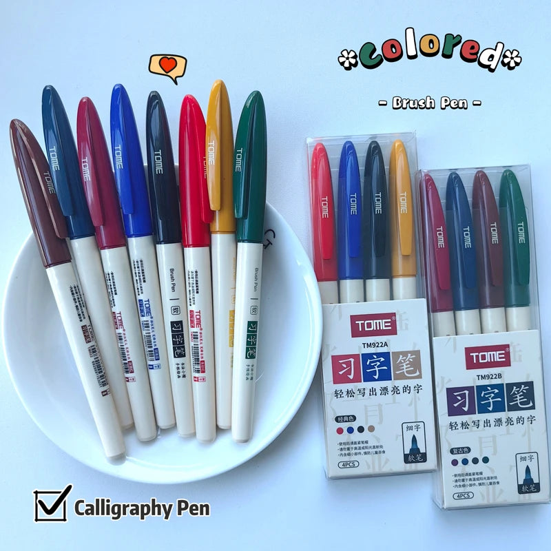 4PCS/Set Colored Practice Calligraphy Pen Soft Brush Pen For Students Retro Colors Graffiti Painting Drawing Pen Art Supply New