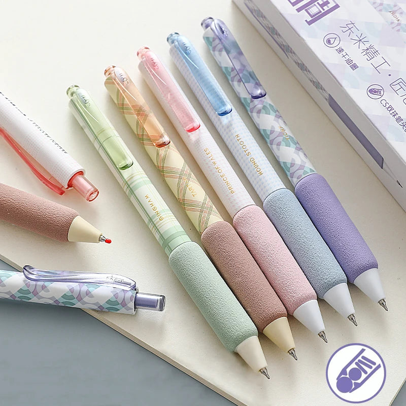 5PCS/Sets Plaid Pattern Series Quick Drying Gel Pen For Students Soft Touch 0.5MM Gel Ink Pen Cute Black Refill Writing Pen New