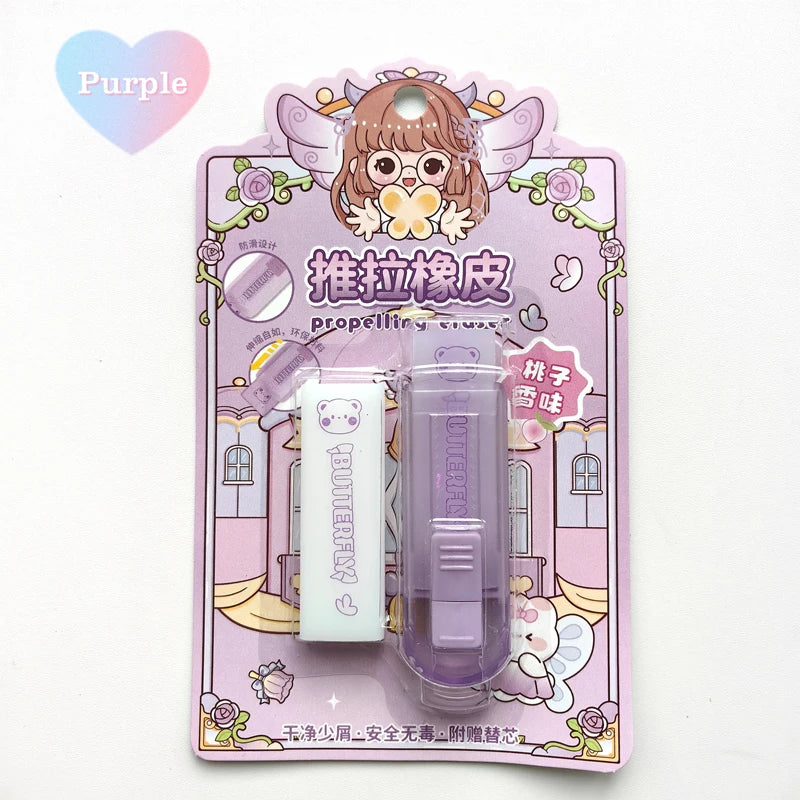 Cute Push Pull Style Eraser Cartoon Replaceable Rubber Peach Scented Eraser For Student Propelling Eraser Stationery Supply New