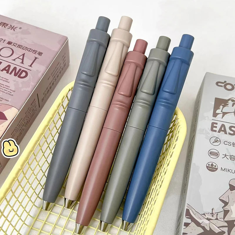 5PCS/Set Moai Series Gel Pen Creative 0.5MM Gel Ink Pen Cute Pocket Pen Black Refill Writing Pen School Office Supply Small Gift