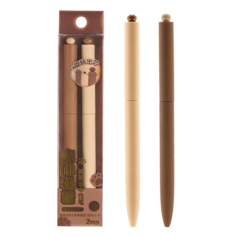 2PCS/Set Cat Paw Rotate Gel Pen Cute Animal Gel Ink Pen Quick Dry Writing Pen For Student 0.5MM Black Refill Gel Pen Stationery