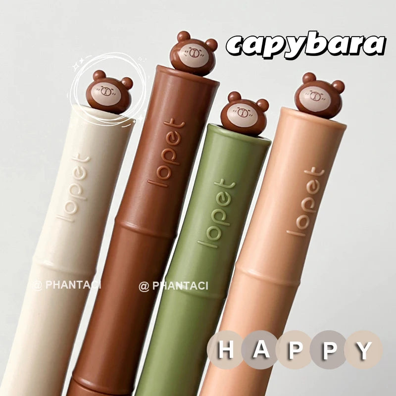 4PCS/Set Bamboo Joints Series Gel Pen Cute Capybara Rotate Gel Ink Pen 0.5MM Black Writing Pen Quick Dry Stationery Pen Supplies