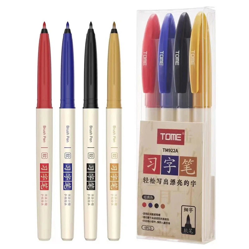 4PCS/Set Colored Practice Calligraphy Pen Soft Brush Pen For Students Retro Colors Graffiti Painting Drawing Pen Art Supply New