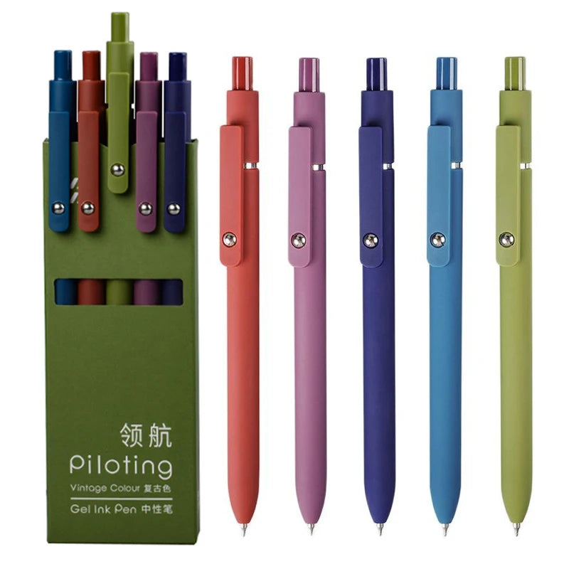 5PCS/Set Geometry Style Gel Pen 0.5MM Black Refill Gel Ink Pen Quick Drying Writing Pen For Students High Quality Signature Pen