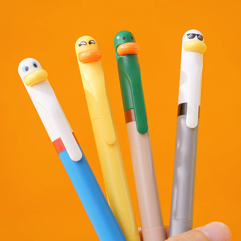 4PCS/Set Creative Duck Gel Pen Cute Press Gel Ink Pen 0.5MM Black Writting Pen Funny Ballpoint School Office Supply