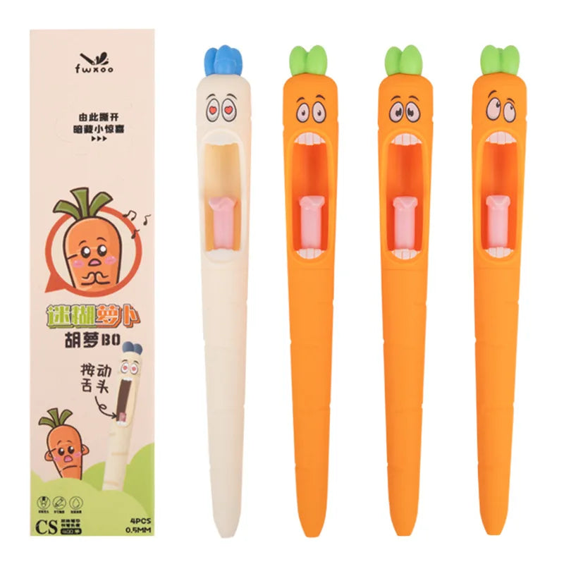 4PCS/Set Creative Carrot Gel Pen Cute Press Gel Ink Pen 0.5MM Black Writting Pen Funny Ballpoint School Office Supplies