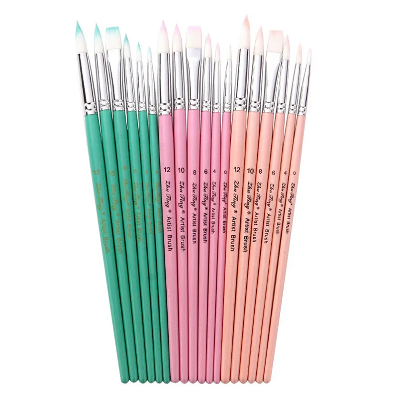 6PCS/Set Nylon Hair Painting Brush Macaron Color Wooden Handle Brush Pen DIY Watercolor Oil Acrylic Painting Brushes Art Supply