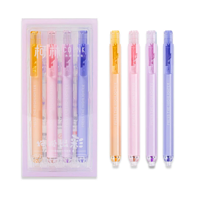 4Pcs/Set Colored Highlighter Pen For Student Oblique Soft Head Fluorescent Pen Graffiti Paint Marker Pen School Office Supply