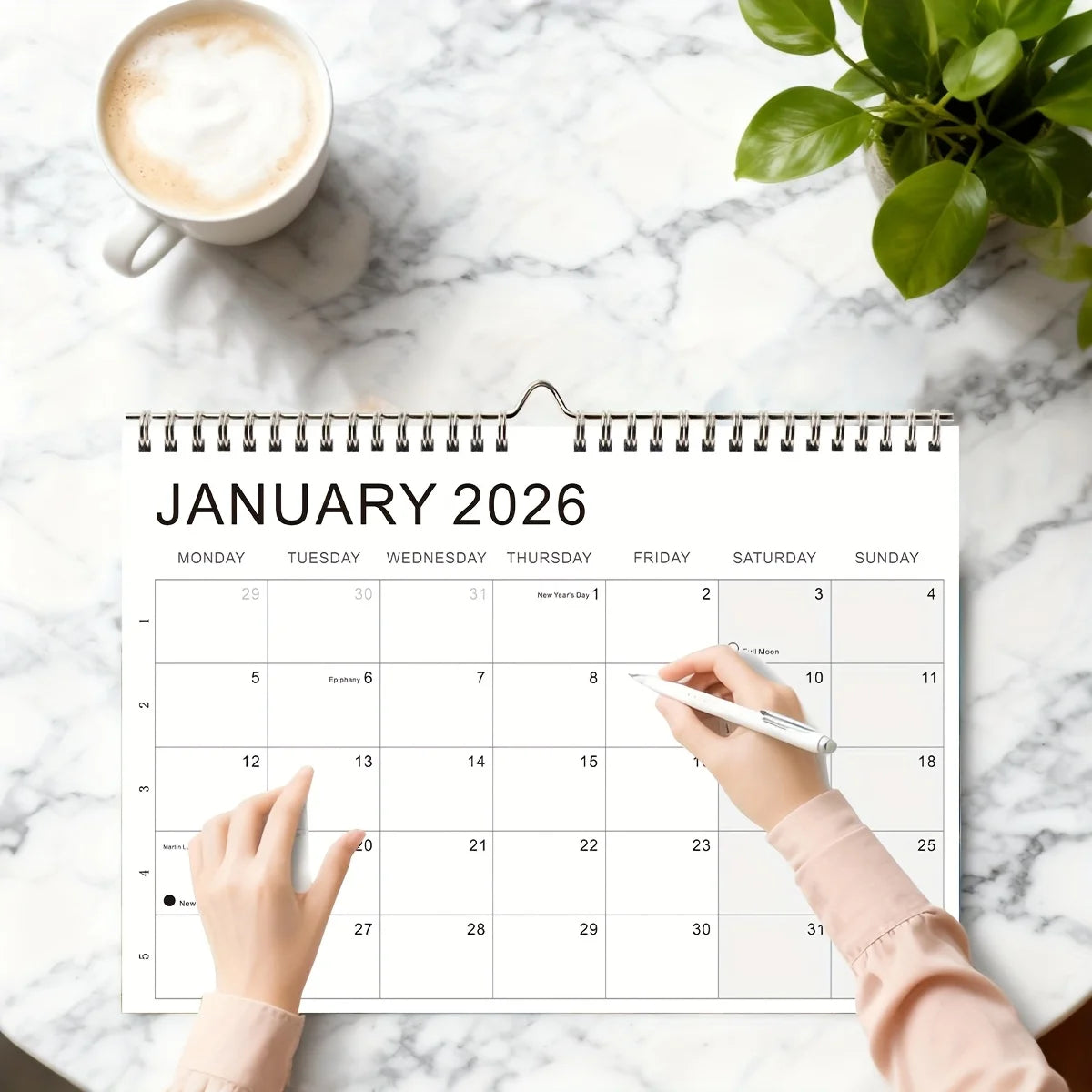 1pc Weekly Planner Calendar 2026-2027 - 52-Week View with Monthly Tabs,Full Moon & New Moon Markings, Monday-to-Sunday Layout