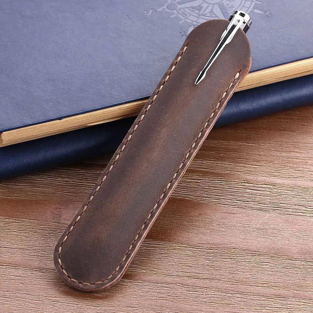 Vintage Handmade Genuine Leather Pencil Case Retro Cowhide Pen Bag Pouch for Fountain Pens School Office Gifts Stationery