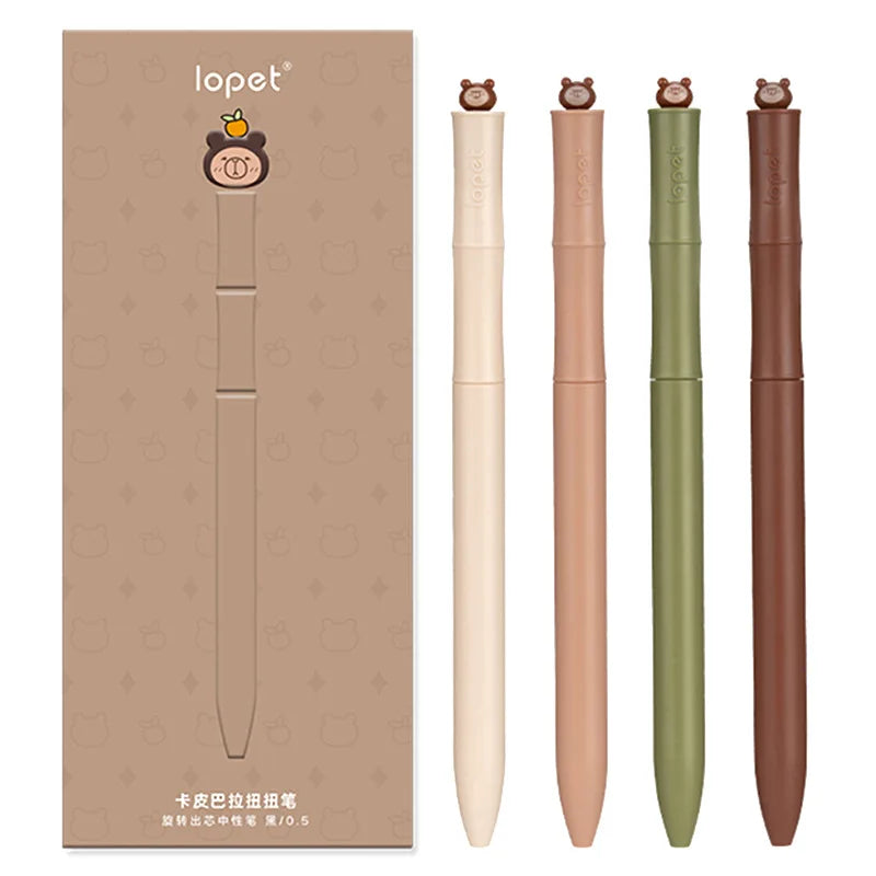 4PCS/Set Bamboo Joints Series Gel Pen Cute Capybara Rotate Gel Ink Pen 0.5MM Black Writing Pen Quick Dry Stationery Pen Supplies