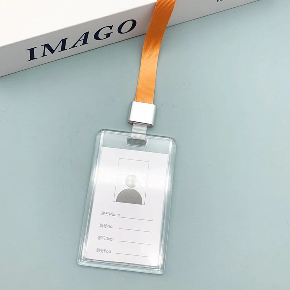 New 1pc Double-sided Clear Leather Badge Holder ID Badge Holder Folding Card Holder Card Anti-lost Holder School Office Supplies