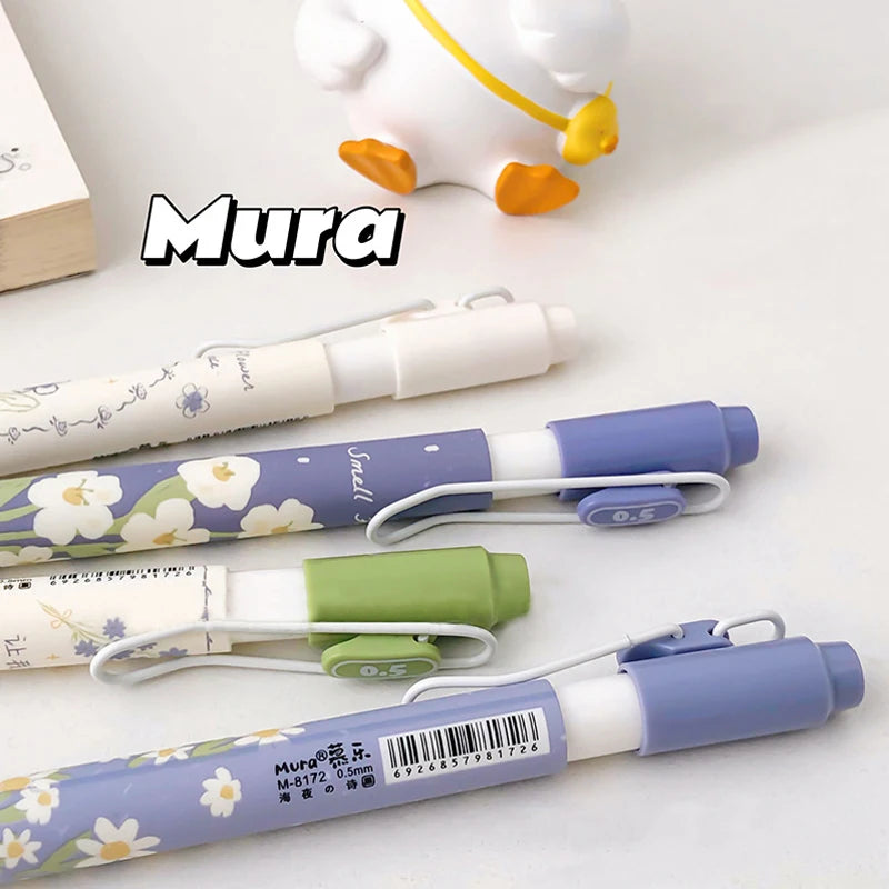 4PCS/Set Flower Gel Pen For Students 0.5MM Black Refill Gel Ink Pen Quick Dry Writting Pen Cute Neutral Pen School Office Supply