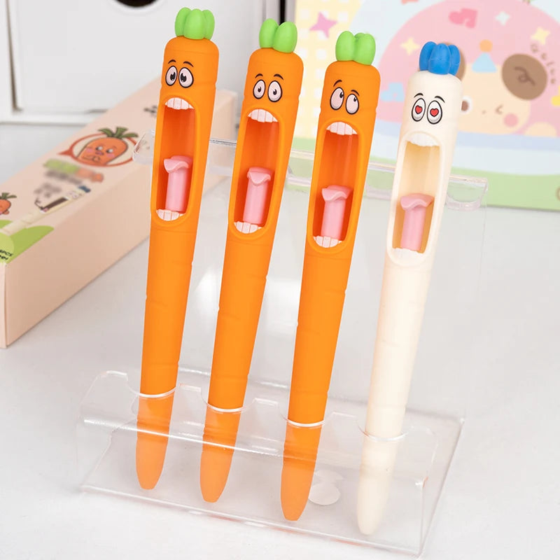 4PCS/Set Creative Carrot Gel Pen Cute Press Gel Ink Pen 0.5MM Black Writting Pen Funny Ballpoint School Office Supplies