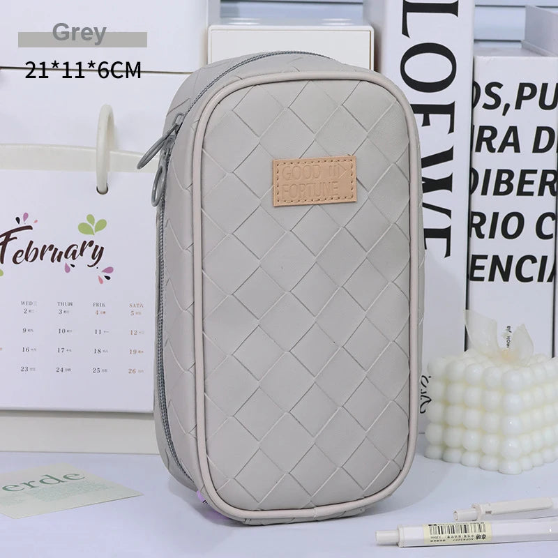 PU Pencil Case Extra Large Capacity Pencil Bag Portable Pen Box Multi-layer Pencil Pouch Stationery Storage Bag School Supplies