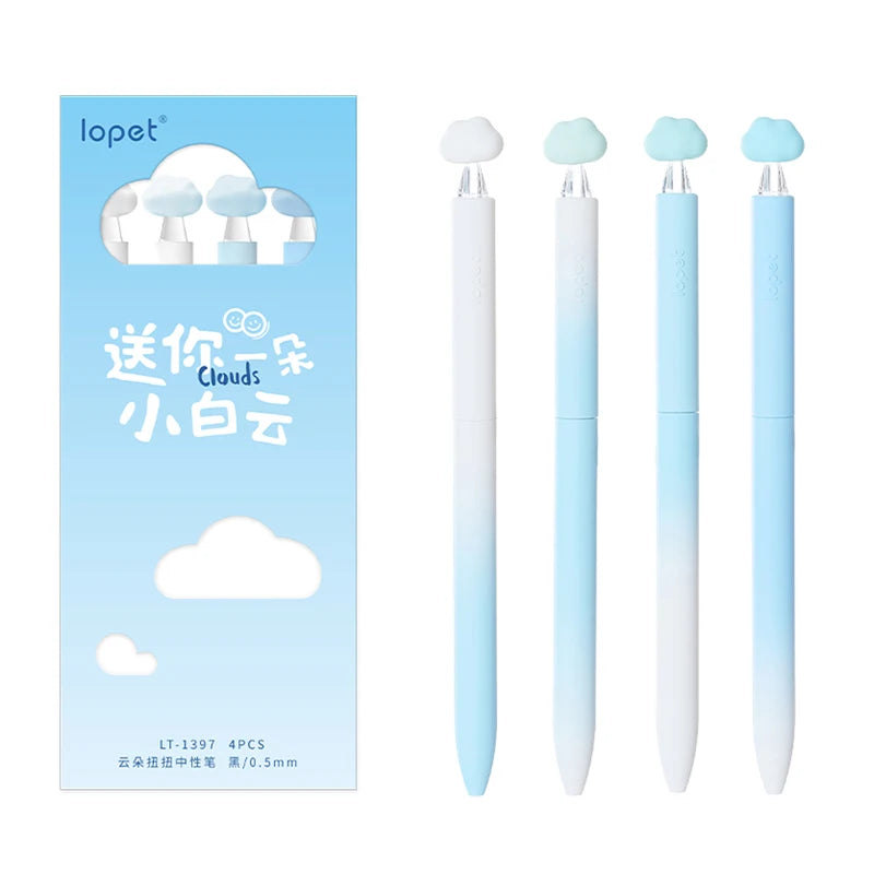 4PCS/Set Cloud Series Gel Pen Cute Rotate Gel Ink Pen Blue White Gradient Color Writing Pen 0.5MM Black Quick Dry Neutral Pen