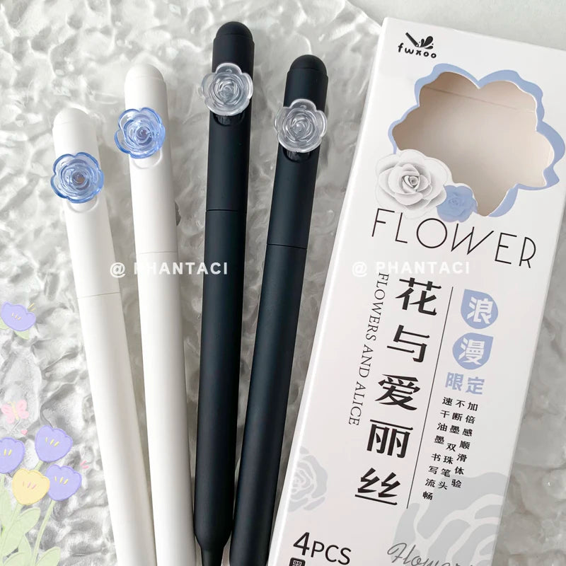 4PCS/Set Romantic Flower Gel Pen For Students 0.5MM Quick Dry Gel Ink Pen Creative Rotate Writing Pen School Office Supplies New