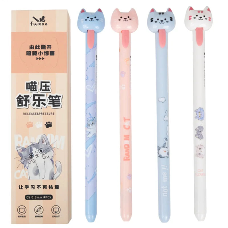 4PCS/Set Cute Dog Gel Pen Tongue Pulling Gel Ink Pen Cat Design Writing Pen 0.5MM Black Neutral Pen Quick Dry Stationery Pen New