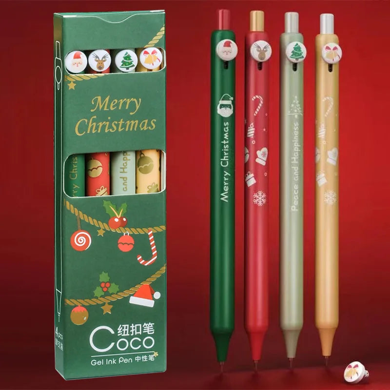 4PCS/Pack Merry Christmas Gel Pens Sets Celebration Gift Cute Gel Ballpoint Pen Black Refill Ink Writing Pen School Supply New