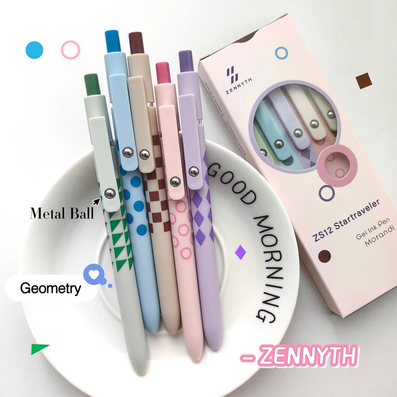 5PCS/Set Geometry Style Gel Pen 0.5MM Black Refill Gel Ink Pen Quick Drying Writing Pen For Students High Quality Signature Pen