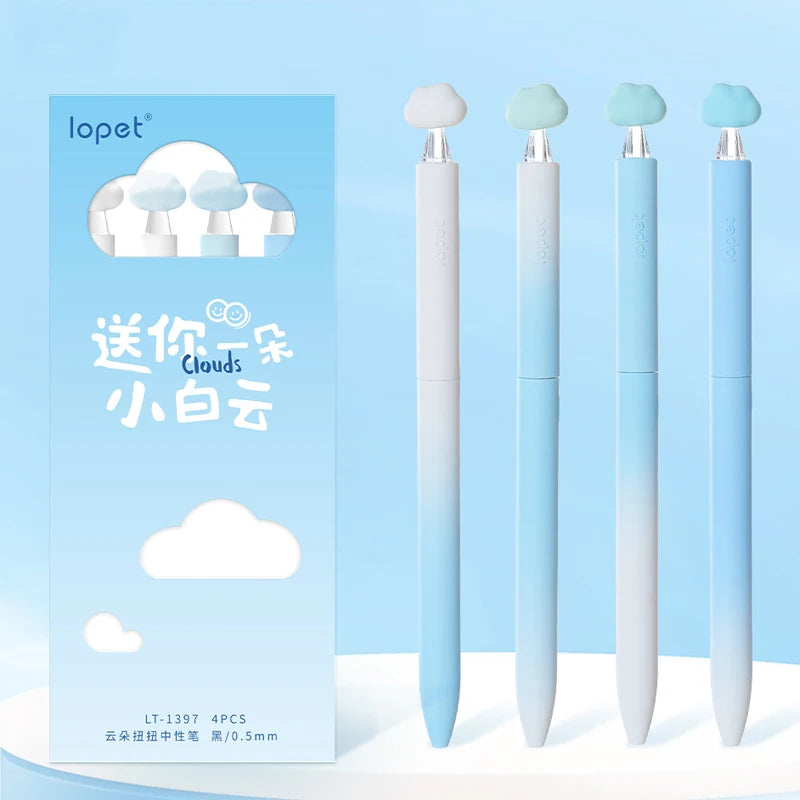 4PCS/Set Cloud Series Gel Pen Cute Rotate Gel Ink Pen Blue White Gradient Color Writing Pen 0.5MM Black Quick Dry Neutral Pen