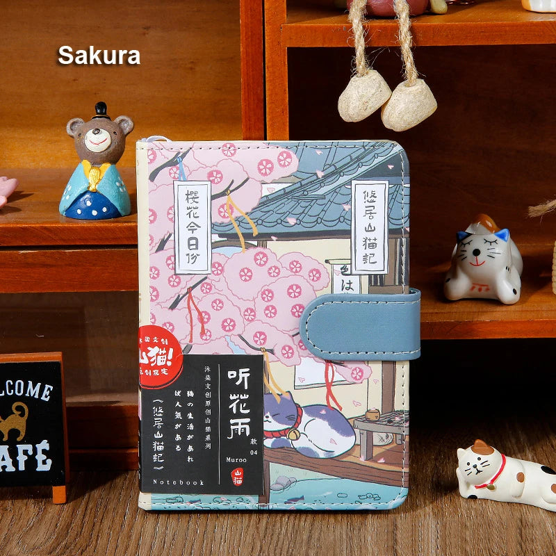Cute Catoon Cat Notebook Colored Innerpage Diary Book PU Cover Paper Notepad Magnetic Buckle book School Office Supplies New