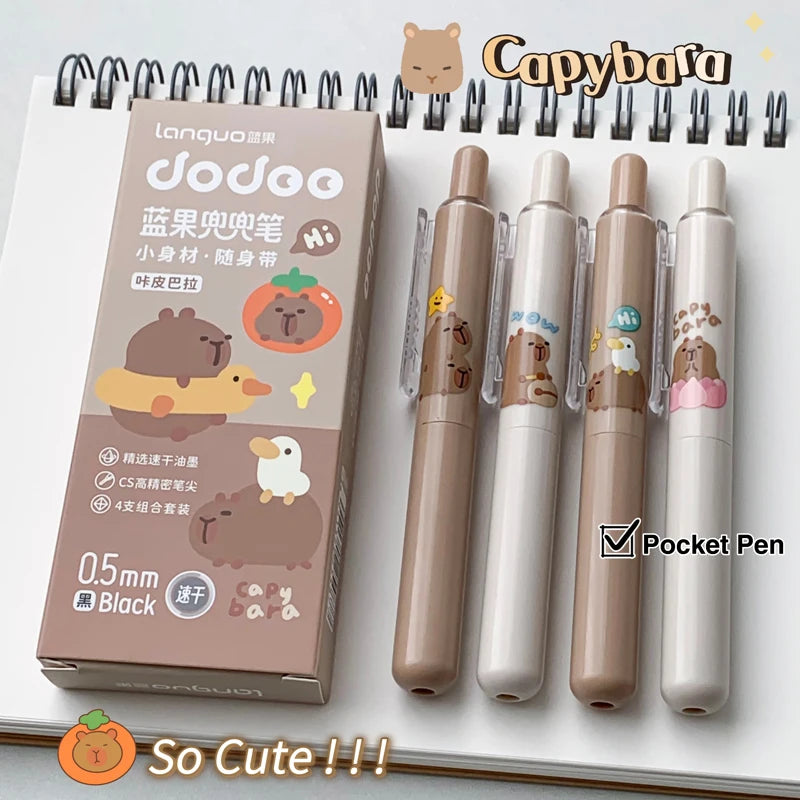 4PCS/Set Capybara Gel Pen Cute Pocket Pen Quick Dry Writing Pen For Students 0.5MM Black Refill Neutral Pen School Office Supply