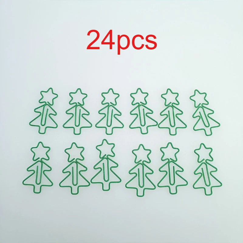24pcs Christmas Tree Paper Clips Creative Holiday Office Stationery Bookmark Binder High-Value Christmas Series Small Gifts