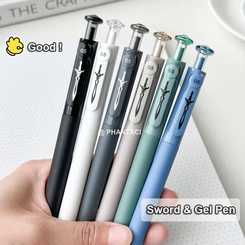 6PCS/Set Sword Series Gel Pen For Student 0.5MM Black Refill Gel Ink Pen Quick Dry Writing Pen For Boys Creative Neutral Pen New